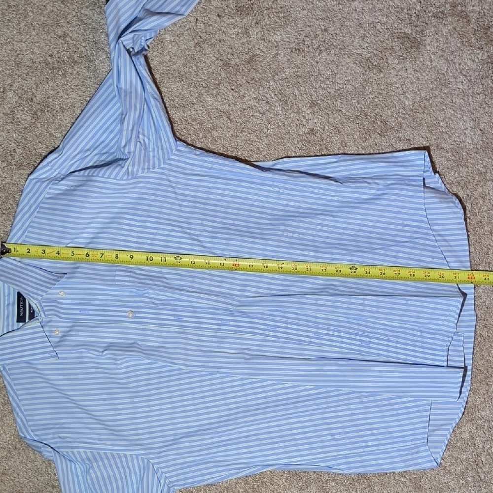 Nautica Light Blue Striped Button Down Dress Shirt 17, 34-35 - Picture 7 of 8